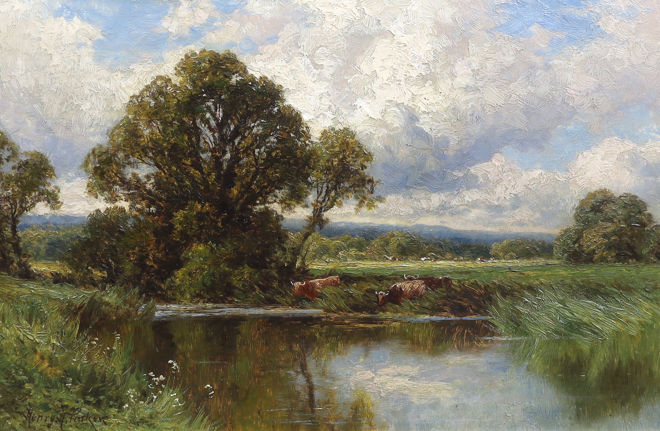 Henry H. Parker (British, 1858-1930), 'At Culham on Thames' and 'The River Wey, near Ripley, Surrey', oil on canvas, a pair, 30 x 45cm